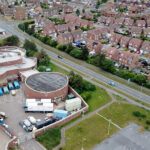 Water treatment works at Langney Point, known as Poo Castle.